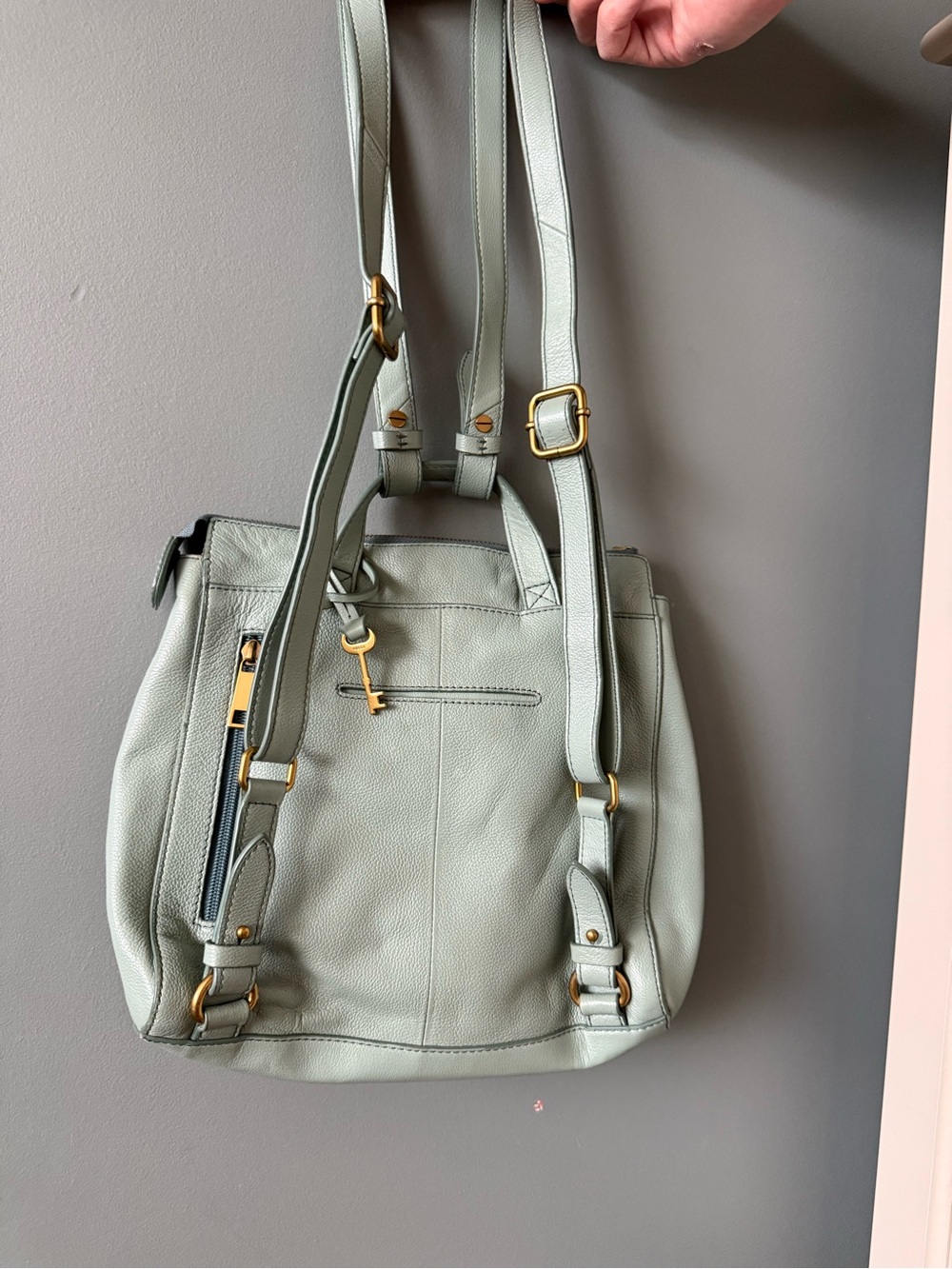 Fossil Light Sage Convertible Shoulder Bag with Gold Hardware - Picture 3 of 4